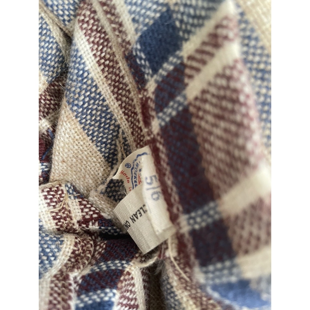Vtg Union Made Wool Skirt Size 5 6 Tan & Blue Plaid Preppy Midi Knee School Girl - Picture 5 of 6